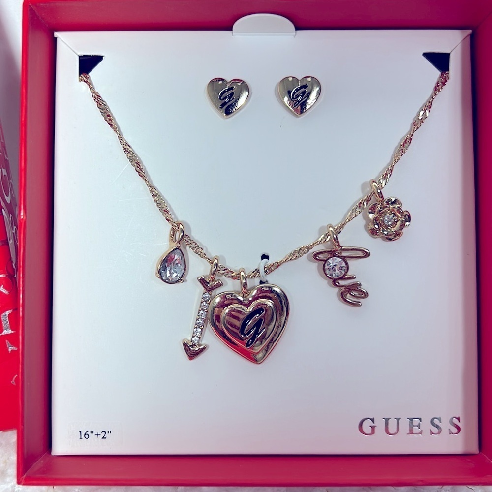 Guess Los Angeles Necklace‎ set heart 16”+2”